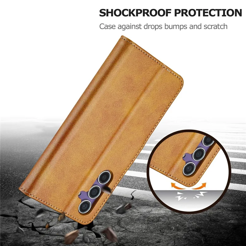 LC.IMEEKE Para Samsung Galaxy S25 FE Capa de Couro PU com Textura de Bezerro, Suporte de Carteira e Capa de Telefone - Preto - Amarelo