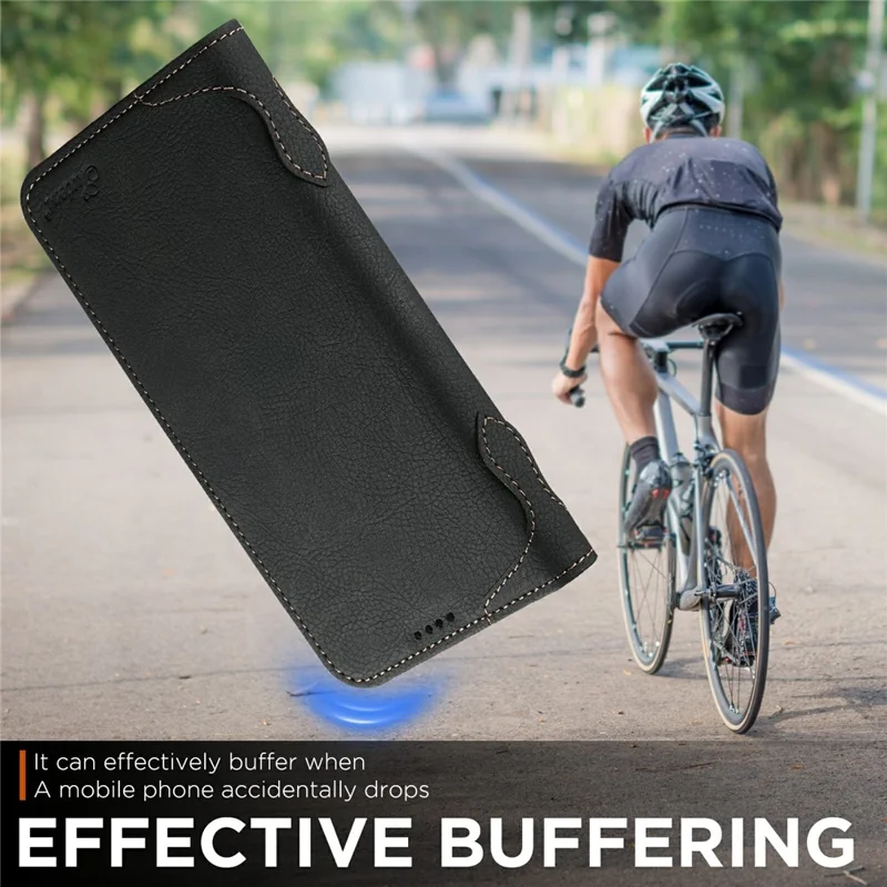 SUTENI J07 For iPhone 17 Pro Max Case Compatible with MagSafe Litchi Texture Leather Wallet Phone Cover - Black