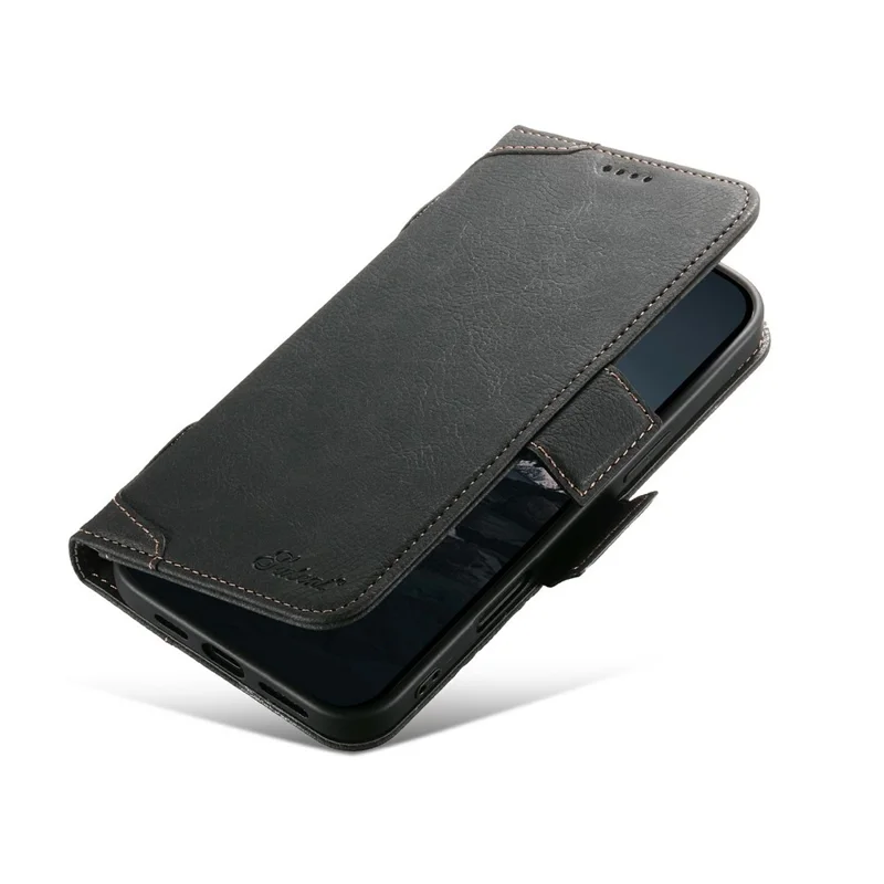SUTENI J07 For iPhone 17 Case Compatible with MagSafe Litchi Texture Leather Wallet Phone Cover - Black