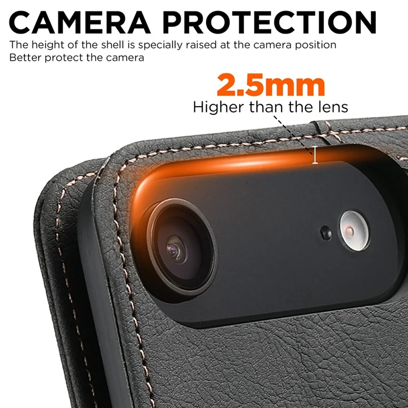 SUTENI J07 For iPhone 17 Air Case Compatible with MagSafe Litchi Texture Leather Wallet Phone Cover - Black