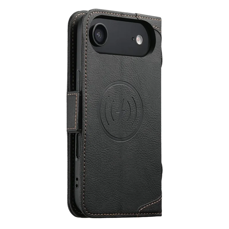 SUTENI J07 For iPhone 17 Air Case Compatible with MagSafe Litchi Texture Leather Wallet Phone Cover - Black