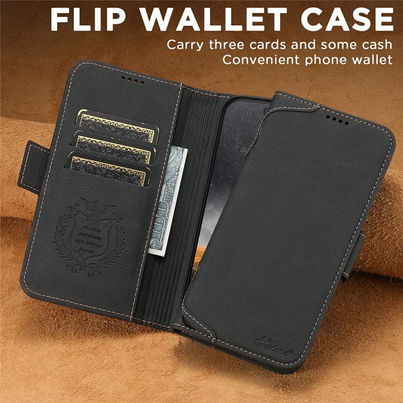 SUTENI J07 For iPhone 17 Air Case Compatible with MagSafe Litchi Texture Leather Wallet Phone Cover - Black