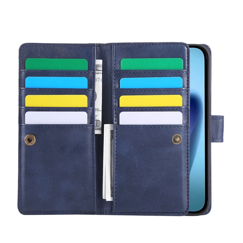For iPhone Air Case Split Leather Magnetic Wallet Phone Protector with Wrist Strap - Blue