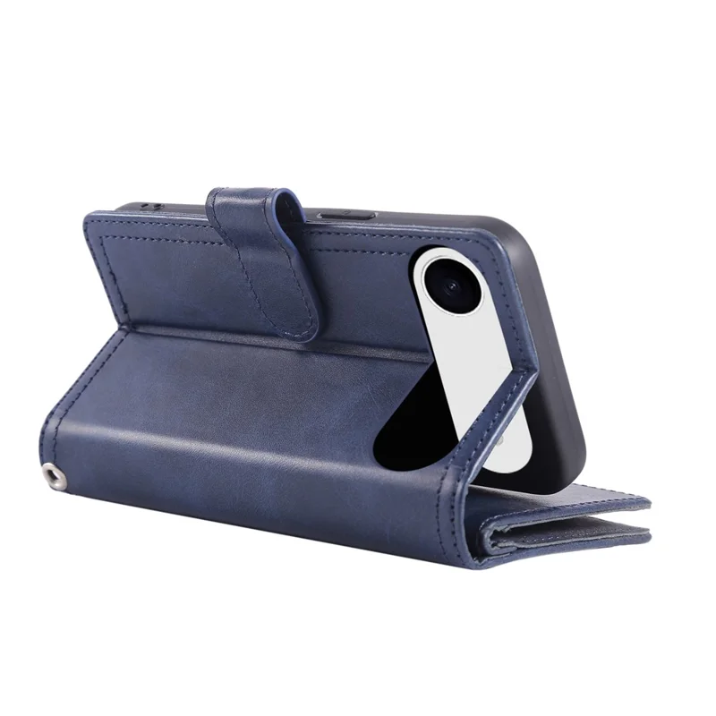 For iPhone Air Case Split Leather Magnetic Wallet Phone Protector with Wrist Strap - Blue