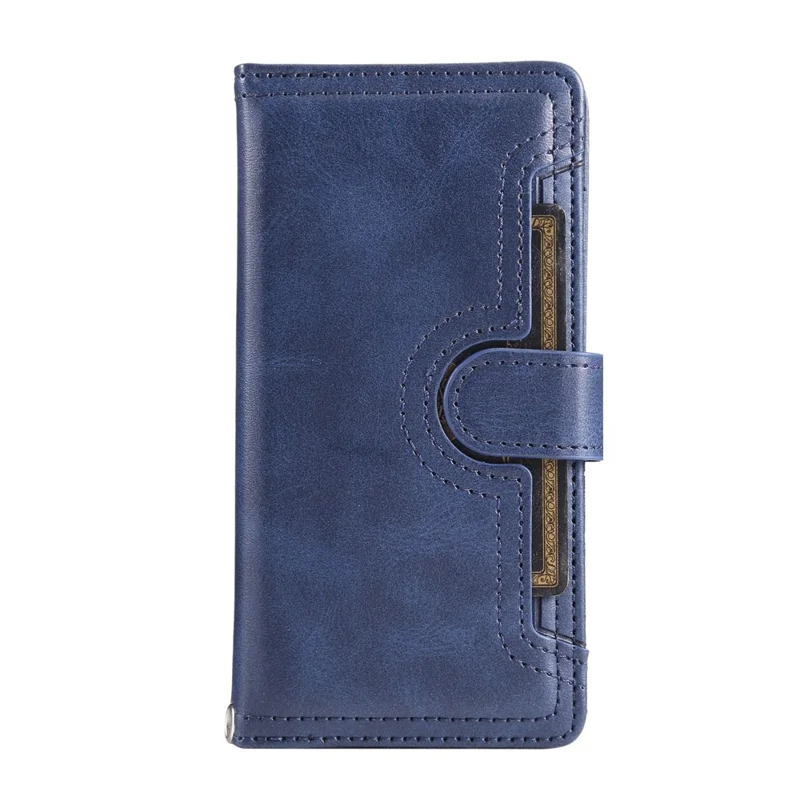 For iPhone Air Case Split Leather Magnetic Wallet Phone Protector with Wrist Strap - Blue