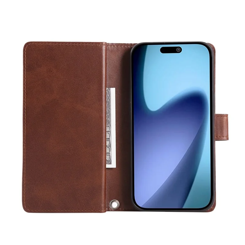 Til iPhone Air Case i split læder med magnetisk wallet og håndledsrem - Kaffe