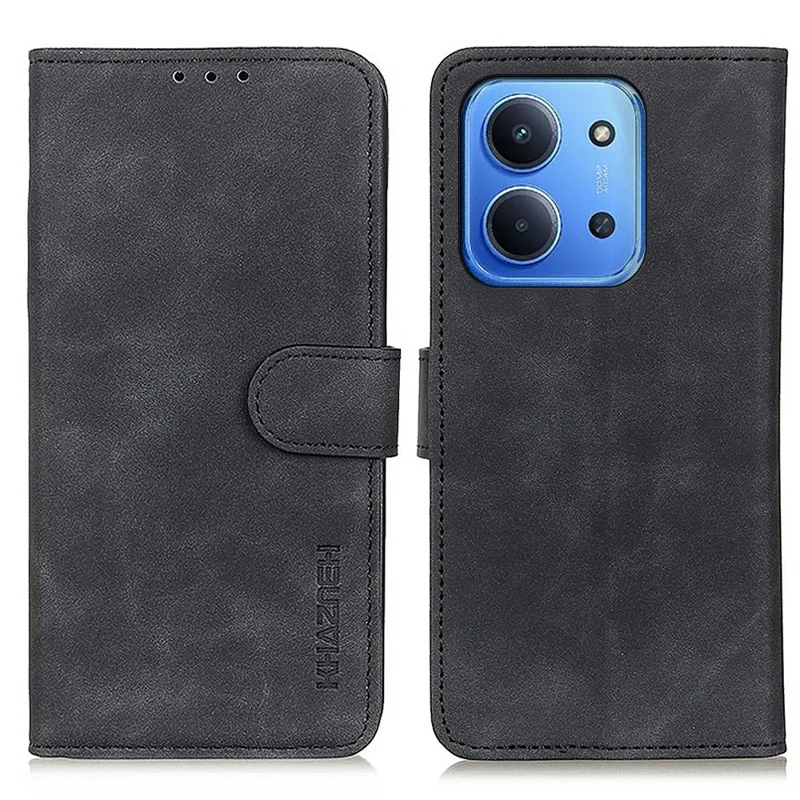 KHAZNEH For Xiaomi Redmi 15C 4G (Global) (171mm) / Poco C85 4G (171mm) Case PU Leather Retro Texture Phone Cover - Black