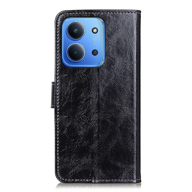 For Xiaomi Redmi 15C 4G (Global) (171mm) / Poco C85 4G Case Wallet Leather Phone Cover Crazy Horse Texture - Black