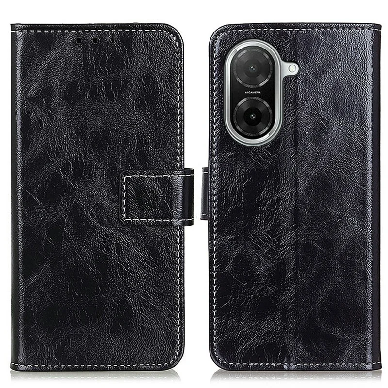 Чехол-книжка из натуральной кожи с текстурой "Crazy Horse" для Xiaomi Redmi A5 4G (171,7*77,8*8,3 мм) / Poco C71 4G - черный