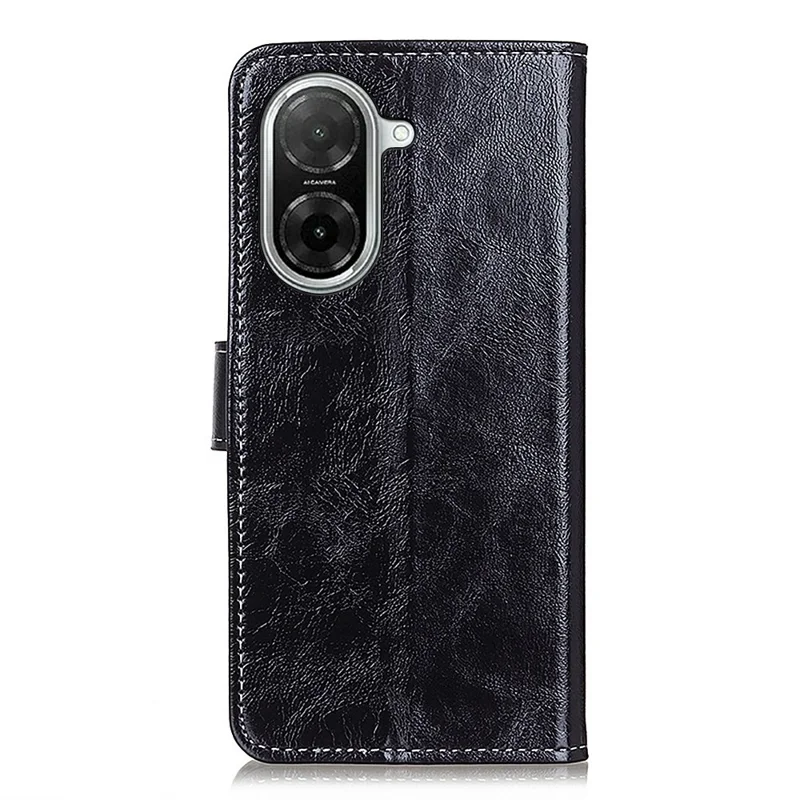 Чехол-книжка из натуральной кожи с текстурой "Crazy Horse" для Xiaomi Redmi A5 4G (171,7*77,8*8,3 мм) / Poco C71 4G - черный