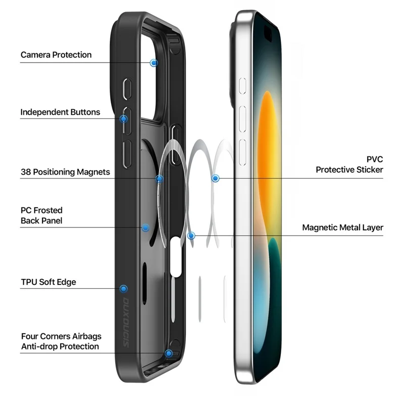 DUX DUCIS Yind Serie Hülle für iPhone 17 Pro TPU + PC Matte Handyhülle, kompatibel mit MagSafe - Schwarz