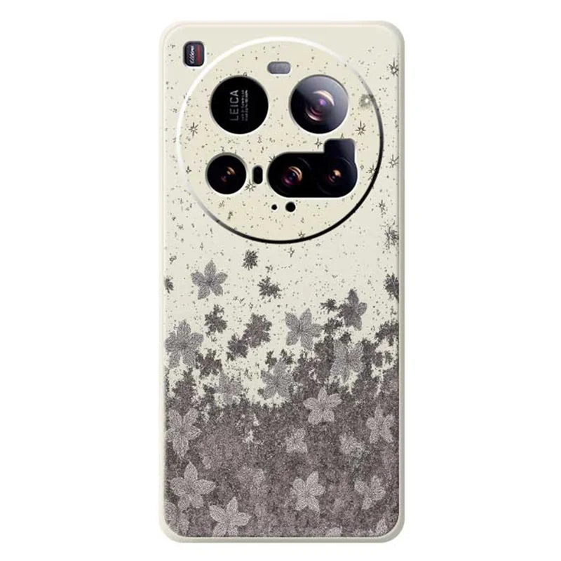 For Xiaomi 15 Ultra Case Grey Flowers Pattern Printing Straight Edge TPU Phone Back Cover - Beige
