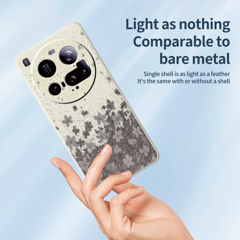 For Xiaomi 15 Ultra Case Grey Flowers Pattern Printing Straight Edge TPU Phone Back Cover - Beige