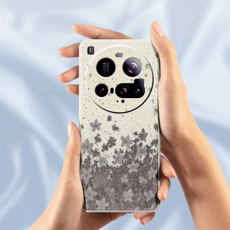 For Xiaomi 15 Ultra Case Grey Flowers Pattern Printing Straight Edge TPU Phone Back Cover - Beige