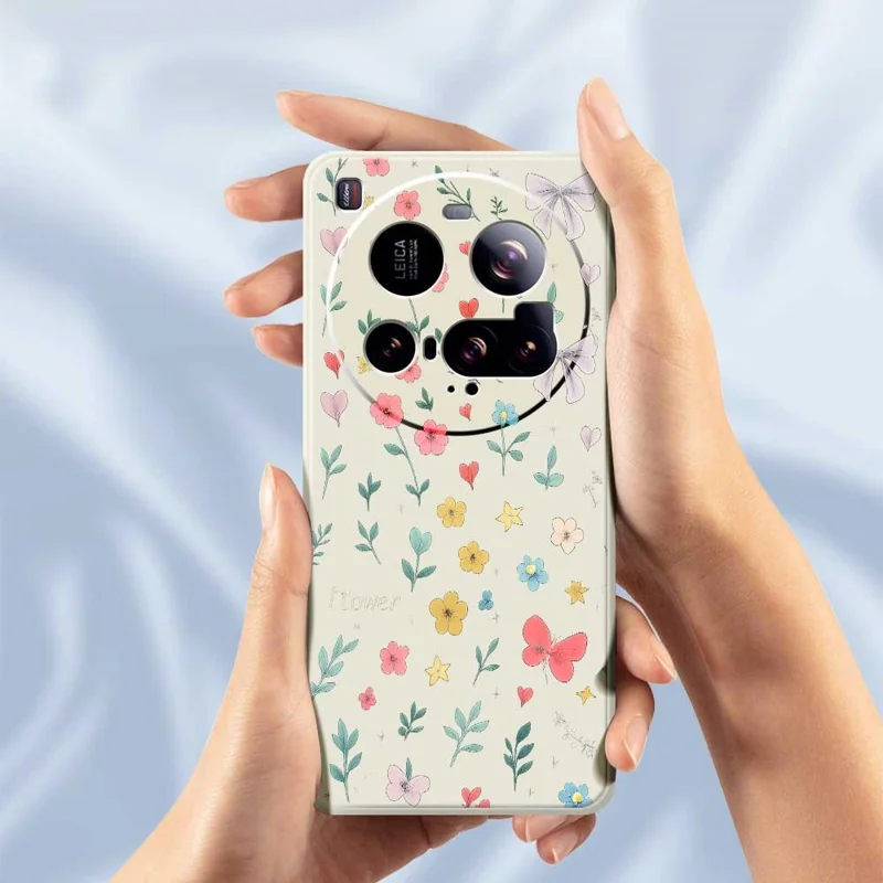 For Xiaomi 15 Ultra Case Floral Bow Pattern Printing Straight Edge TPU Phone Back Cover - Beige