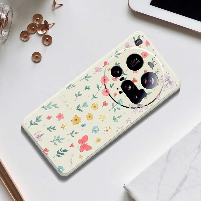 For Xiaomi 15 Ultra Case Floral Bow Pattern Printing Straight Edge TPU Phone Back Cover - Beige