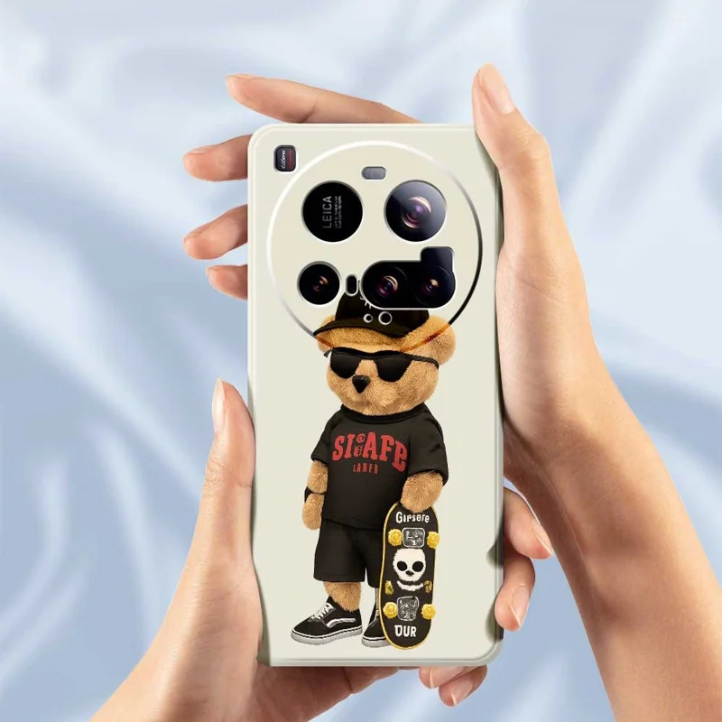 For Xiaomi 15 Ultra Case Cool Bear Pattern Printing Straight Edge TPU Phone Back Cover - Black