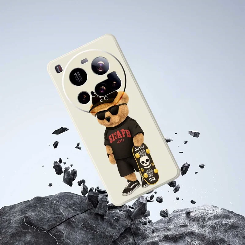 For Xiaomi 15 Ultra Case Cool Bear Pattern Printing Straight Edge TPU Phone Back Cover - Black