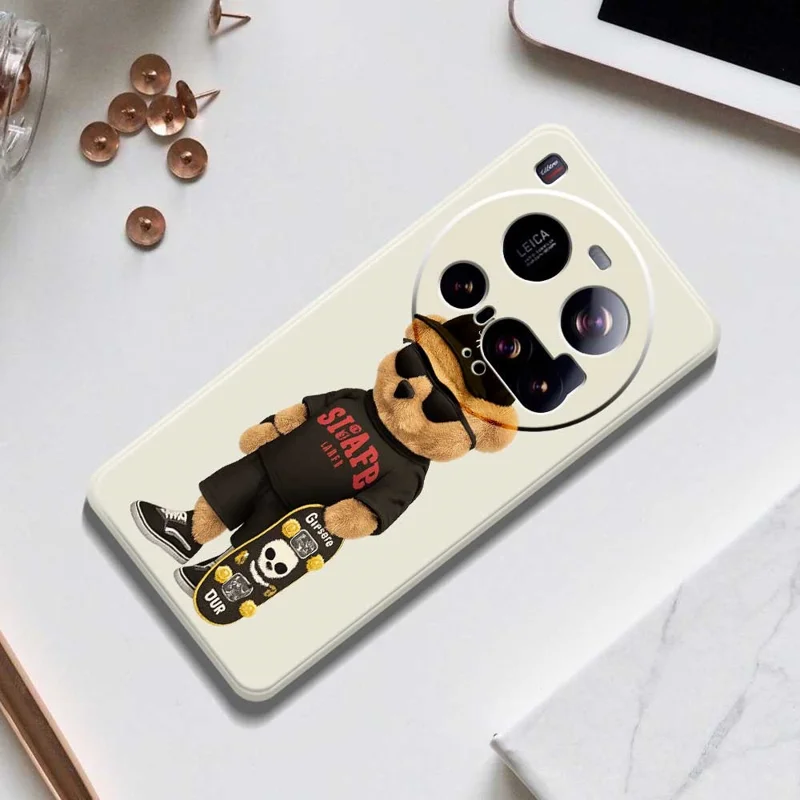 For Xiaomi 15 Ultra Case Cool Bear Pattern Printing Straight Edge TPU Phone Back Cover - Black