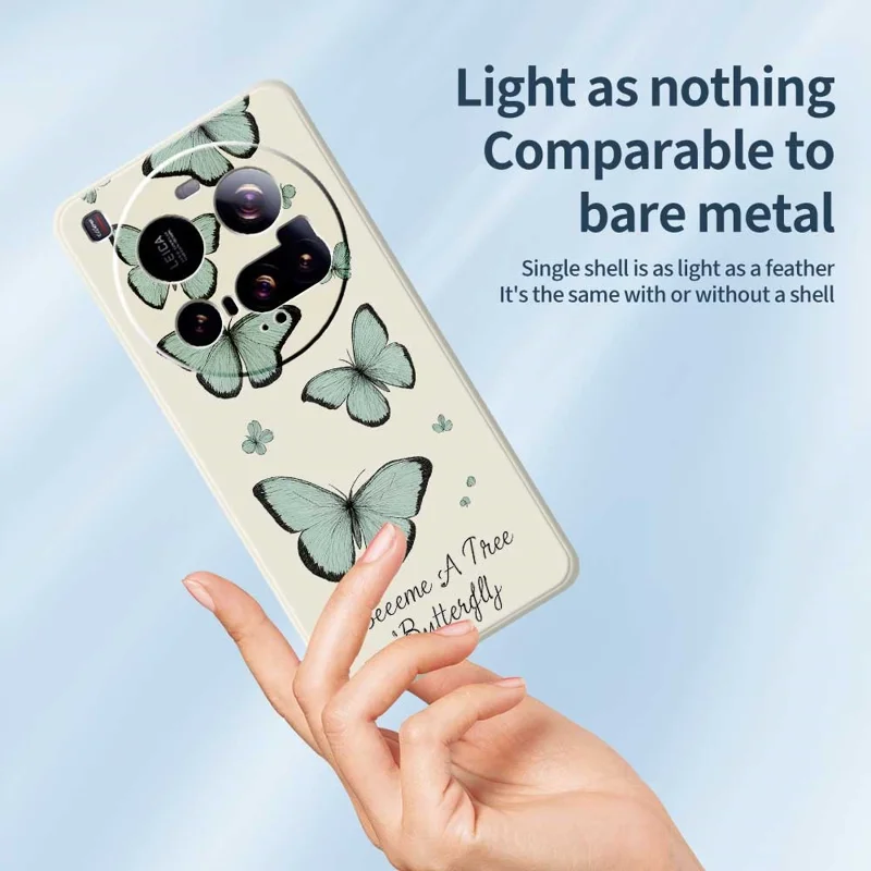 For Xiaomi 15 Ultra Case Green Butterfly Pattern Printing Straight Edge TPU Phone Back Cover - Beige
