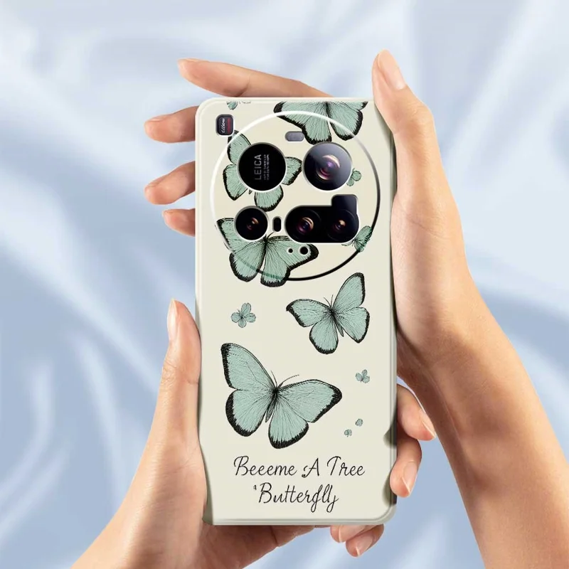 For Xiaomi 15 Ultra Case Green Butterfly Pattern Printing Straight Edge TPU Phone Back Cover - Beige
