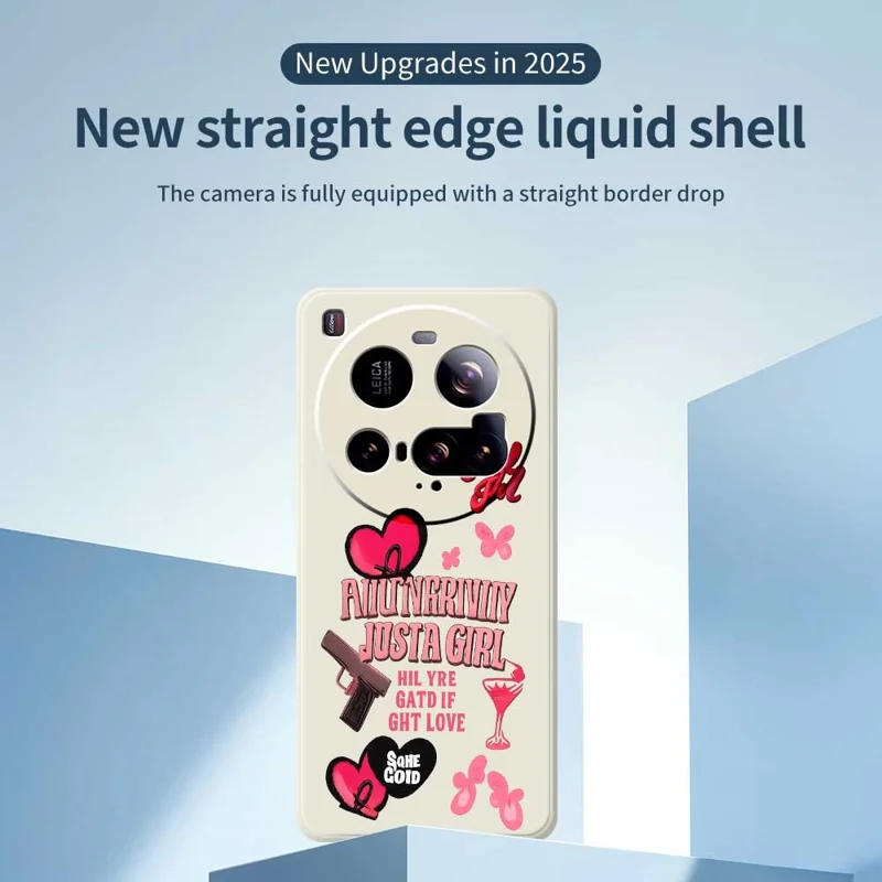 For Xiaomi 15 Ultra Case Pink Elements Pattern Printing Straight Edge TPU Phone Back Cover - Beige
