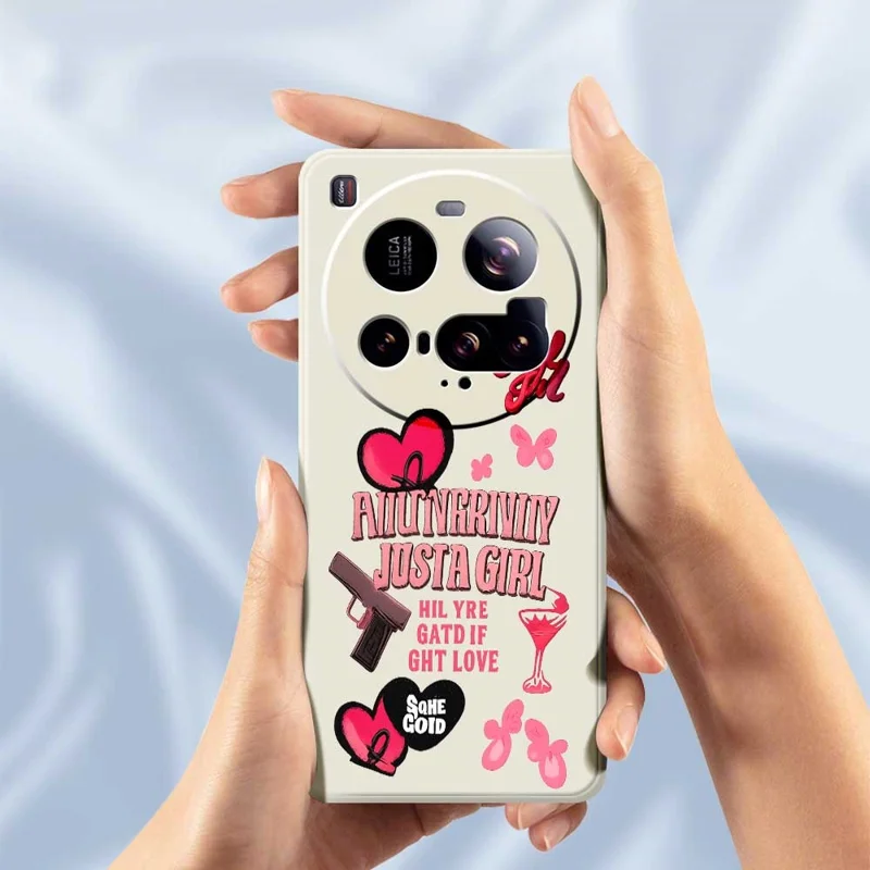 For Xiaomi 15 Ultra Case Pink Elements Pattern Printing Straight Edge TPU Phone Back Cover - Beige