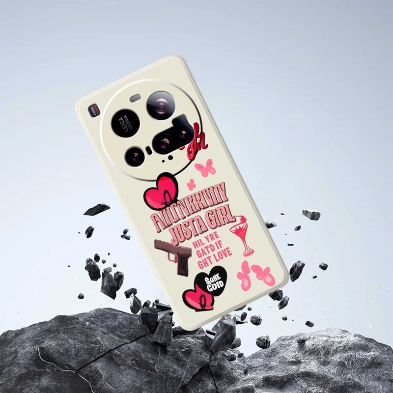For Xiaomi 15 Ultra Case Pink Elements Pattern Printing Straight Edge TPU Phone Back Cover - Beige