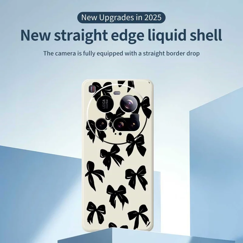 For Xiaomi 15 Ultra Case Black Bow Pattern Printing Straight Edge TPU Phone Back Cover - Beige