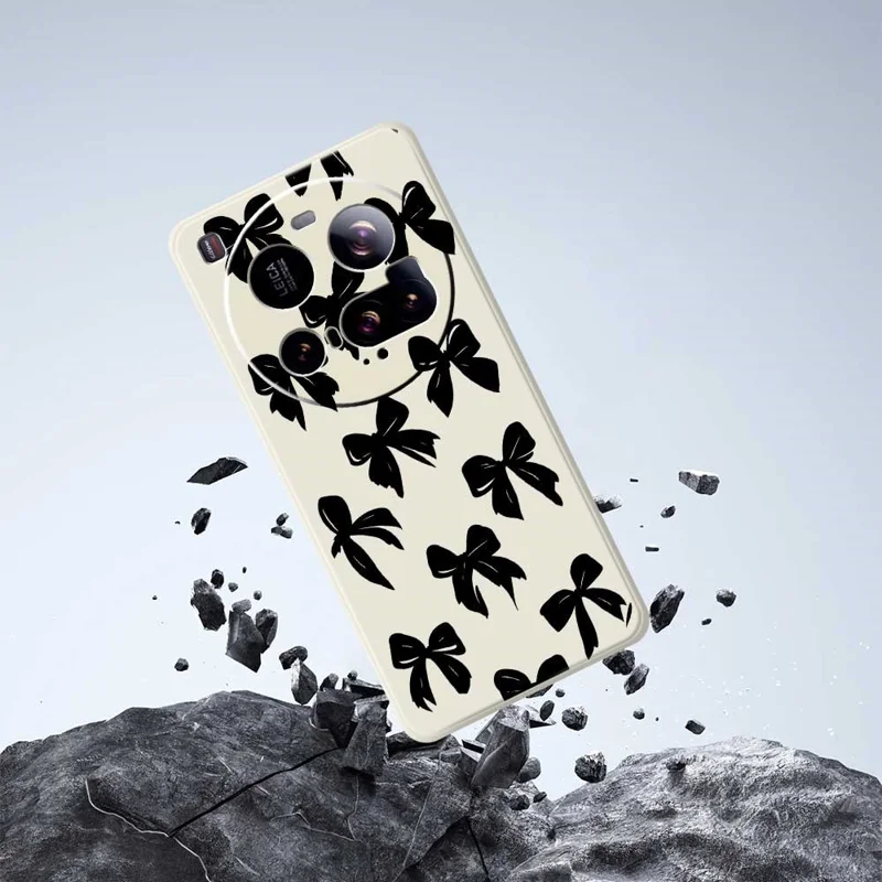 For Xiaomi 15 Ultra Case Black Bow Pattern Printing Straight Edge TPU Phone Back Cover - Beige