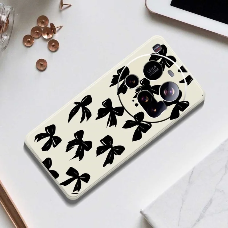 For Xiaomi 15 Ultra Case Black Bow Pattern Printing Straight Edge TPU Phone Back Cover - Beige