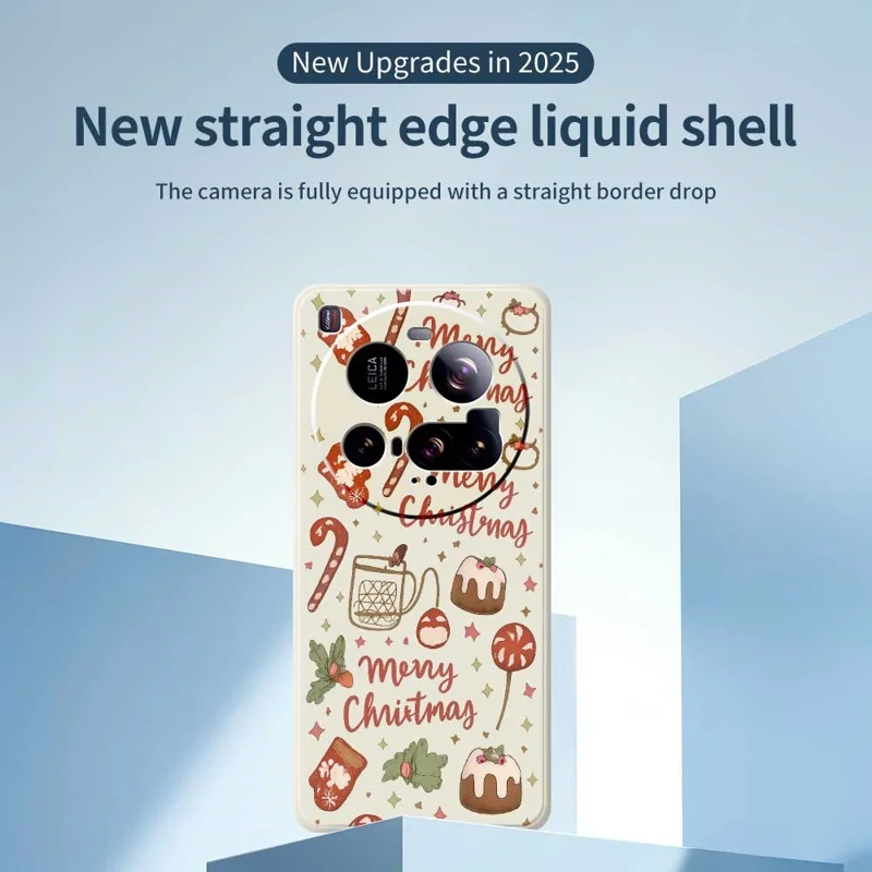 For Xiaomi 15 Ultra Case Merry Christmas Pattern Printing Straight Edge TPU Phone Back Cover - Beige