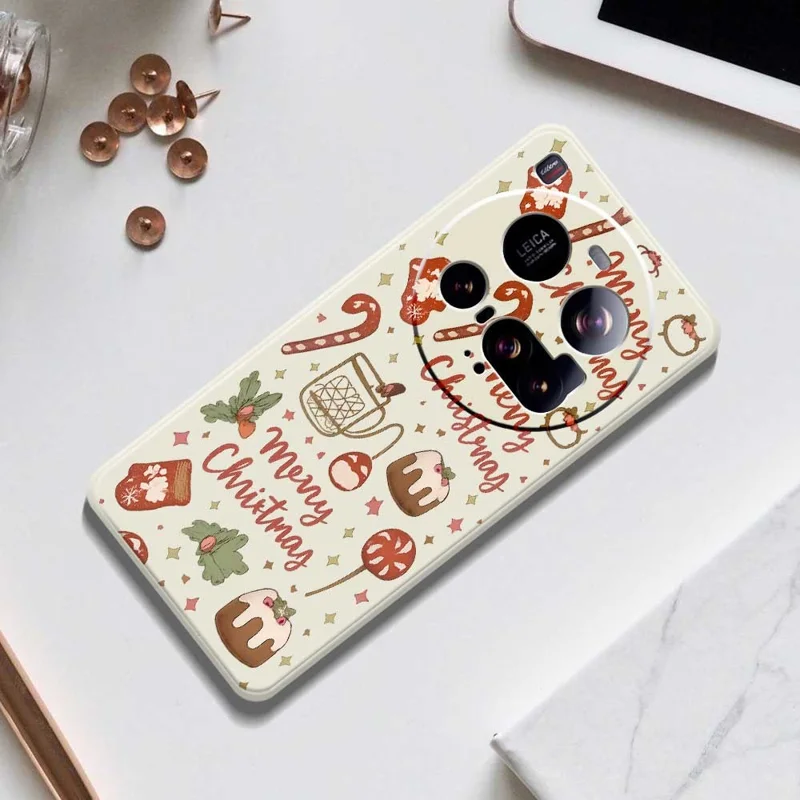 For Xiaomi 15 Ultra Case Merry Christmas Pattern Printing Straight Edge TPU Phone Back Cover - Beige