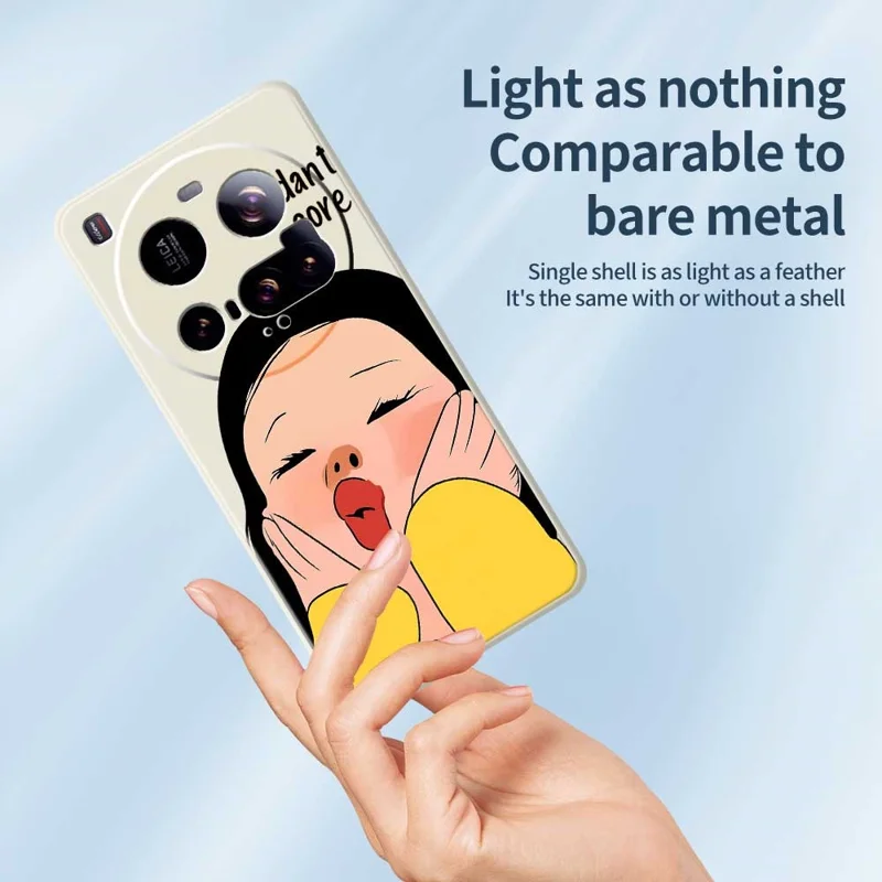 For Xiaomi 15 Ultra Case Girl Holding Face Pattern Printing Straight Edge TPU Phone Back Cover - Beige