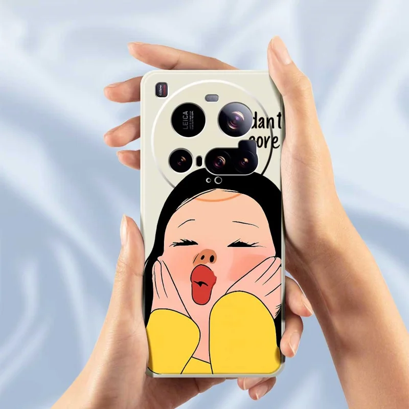 For Xiaomi 15 Ultra Case Girl Holding Face Pattern Printing Straight Edge TPU Phone Back Cover - Beige