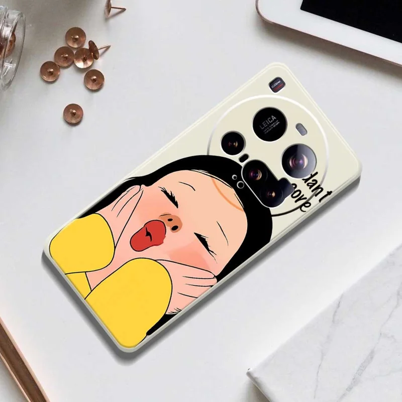For Xiaomi 15 Ultra Case Girl Holding Face Pattern Printing Straight Edge TPU Phone Back Cover - Beige