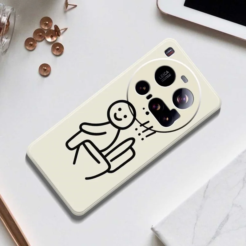 For Xiaomi 15 Ultra Case Stickman Toilet Pattern Printing Straight Edge TPU Phone Back Cover - Beige