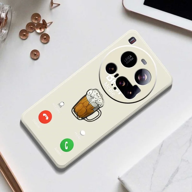 For Xiaomi 15 Ultra Case Beer Pattern Printing Straight Edge TPU Phone Back Cover - Beige