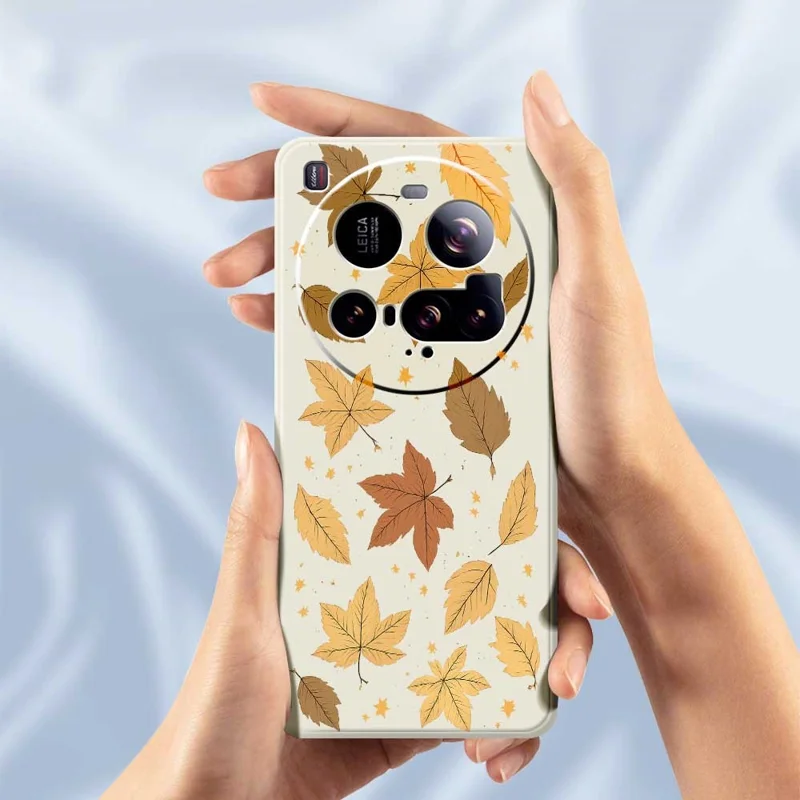 For Xiaomi 15 Ultra Case Maple Leaves Pattern Printing Straight Edge TPU Phone Back Cover - Beige