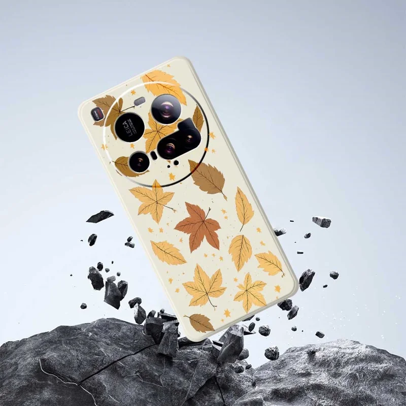 For Xiaomi 15 Ultra Case Maple Leaves Pattern Printing Straight Edge TPU Phone Back Cover - Beige