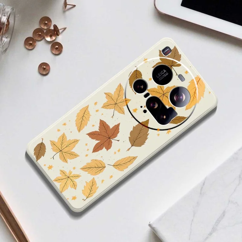 For Xiaomi 15 Ultra Case Maple Leaves Pattern Printing Straight Edge TPU Phone Back Cover - Beige