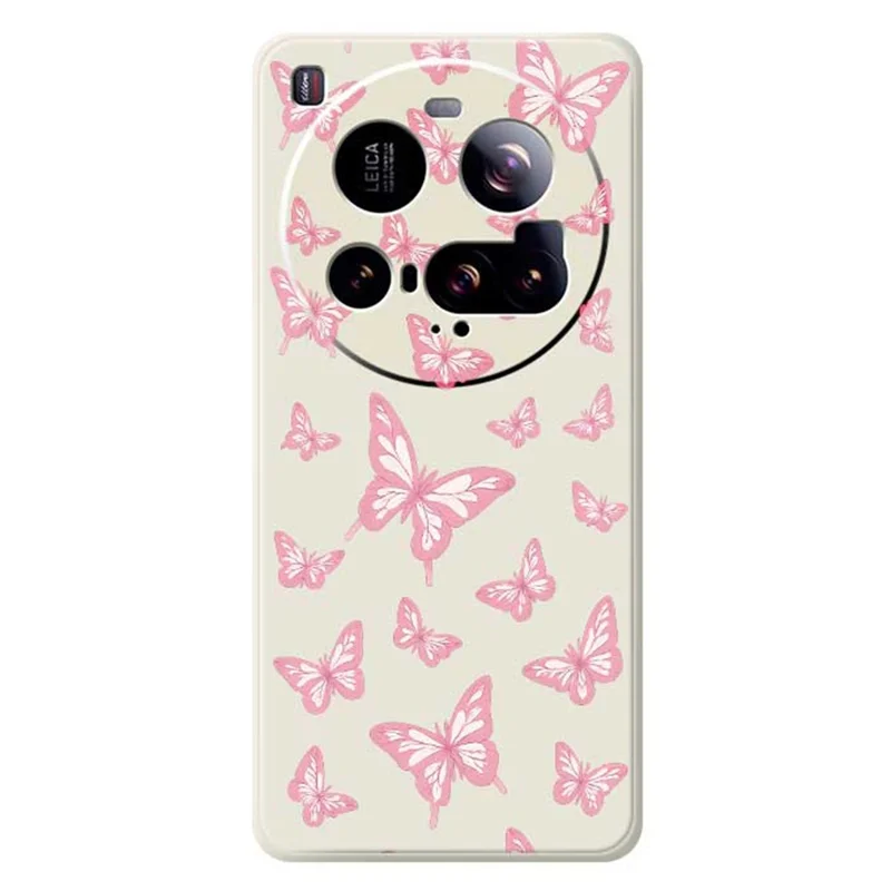 For Xiaomi 15 Ultra Case Pink Butterflies Pattern Printing Straight Edge TPU Phone Back Cover - Beige