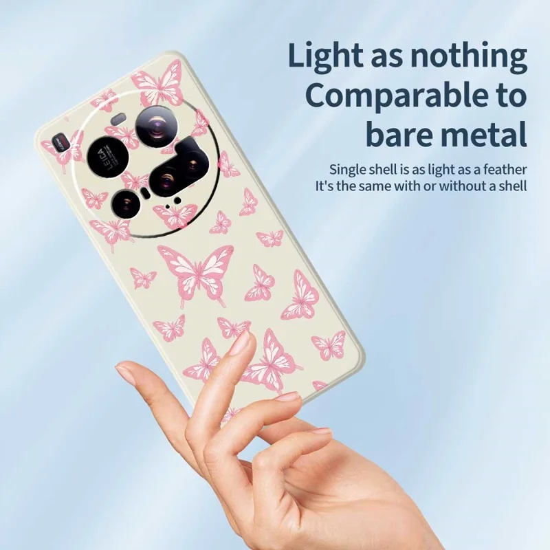 For Xiaomi 15 Ultra Case Pink Butterflies Pattern Printing Straight Edge TPU Phone Back Cover - Beige
