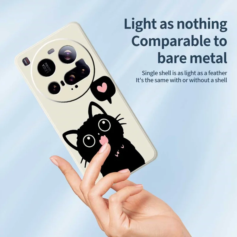 For Xiaomi 15 Ultra Case Love Black Cat Pattern Printing Straight Edge TPU Phone Back Cover - Beige