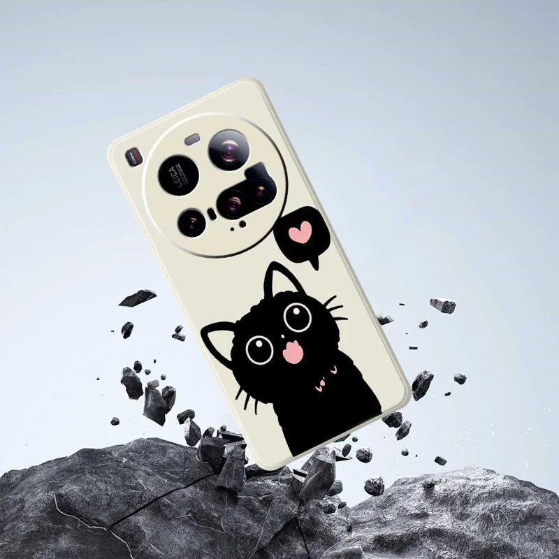For Xiaomi 15 Ultra Case Love Black Cat Pattern Printing Straight Edge TPU Phone Back Cover - Beige