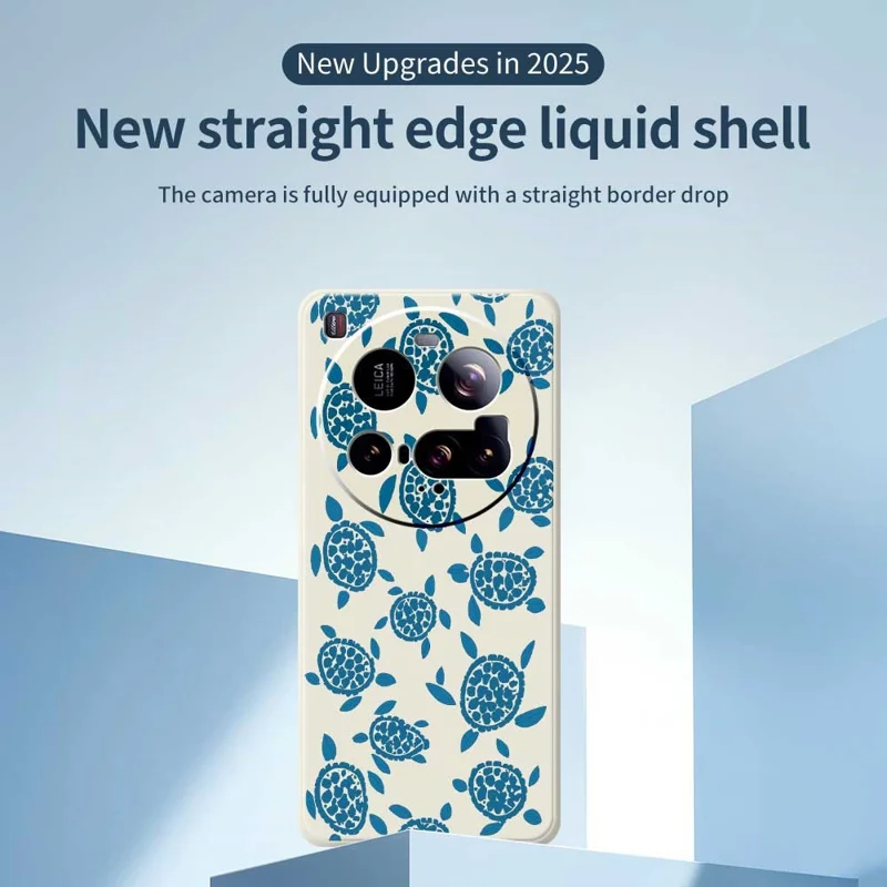 Hoesje voor Xiaomi 15 Ultra Blauw Schildpaddenpatroon Rechte Rand TPU Telefoonhoesje - Beige