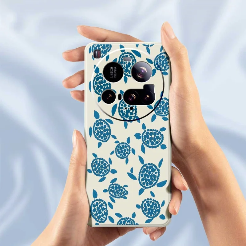 Hoesje voor Xiaomi 15 Ultra Blauw Schildpaddenpatroon Rechte Rand TPU Telefoonhoesje - Beige