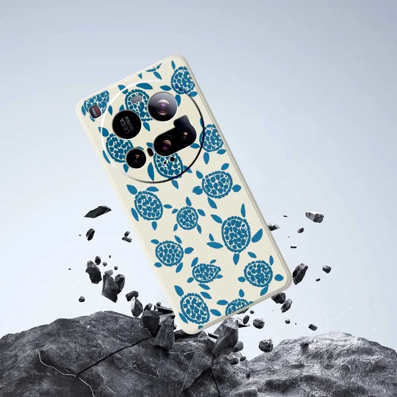 Hoesje voor Xiaomi 15 Ultra Blauw Schildpaddenpatroon Rechte Rand TPU Telefoonhoesje - Beige