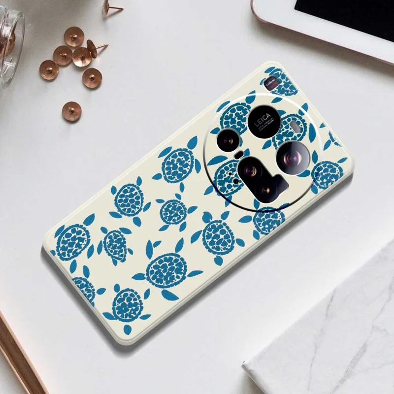 Hoesje voor Xiaomi 15 Ultra Blauw Schildpaddenpatroon Rechte Rand TPU Telefoonhoesje - Beige