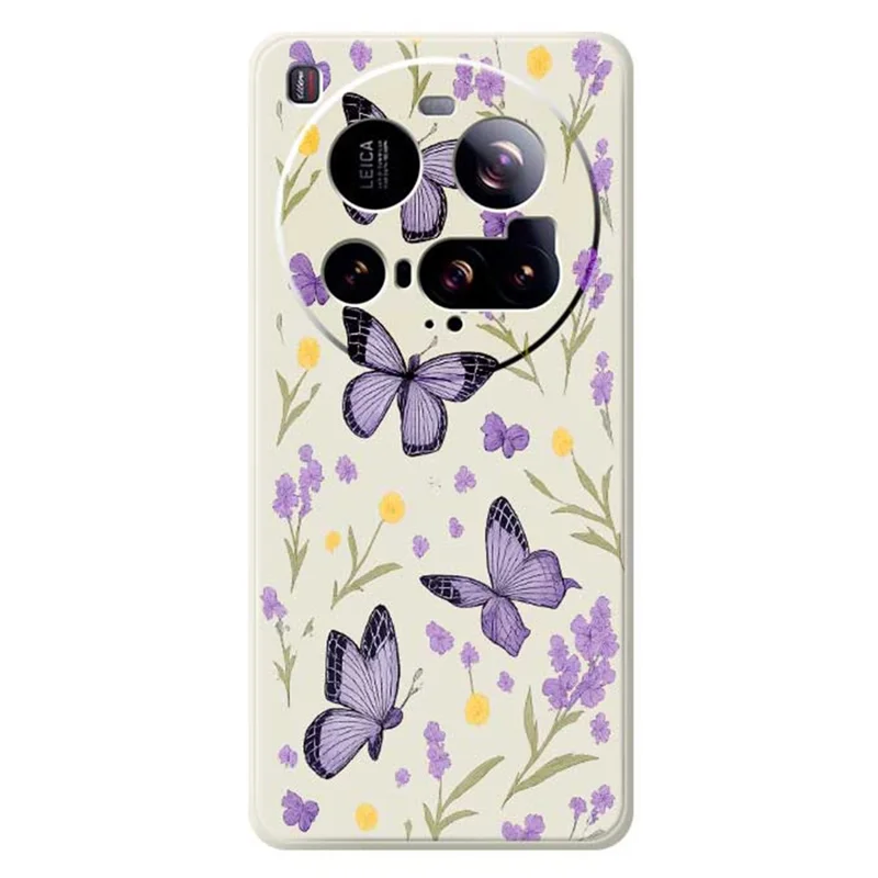 Cover posteriore per telefono Xiaomi 15 Ultra - Beige con Farfalle Viola e Bordo Dritto in TPU